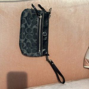 Coach Blue Canvas and Leather Wristlet